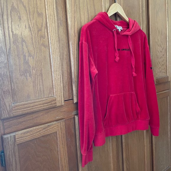 Juicy Couture Spell Out Los Angeles Womens Size XS Oversized Red Velour Hoodie - Picture 15 of 15